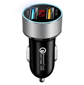 LED digital display car charger (Option: Silver QC3.0 2.4A)