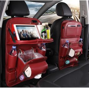 Pad-Bag Organizer Tray Car-Seat Car-Trash-Can Auto-Accessories Foldable Table Travel (Color: Wine red)