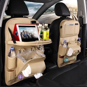 Pad-Bag Organizer Tray Car-Seat Car-Trash-Can Auto-Accessories Foldable Table Travel (Color: Beige)