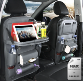 Pad-Bag Organizer Tray Car-Seat Car-Trash-Can Auto-Accessories Foldable Table Travel (Color: Grey)