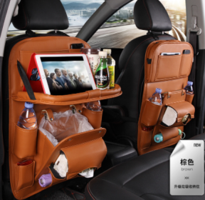 Pad-Bag Organizer Tray Car-Seat Car-Trash-Can Auto-Accessories Foldable Table Travel (Color: Brown)